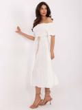 Ecru letní midi šaty s off-shoulder střihem