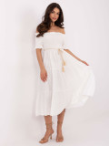 Ecru letní midi šaty s off-shoulder střihem