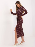 Bordó midi šaty s puntíky a zavinovacím výstřihem