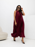 Bordó koktejlové midi šaty s vázáním a volánem