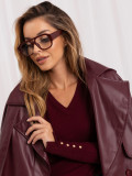 Elegantní bordó svetr s výstřihem do V a knoflíky