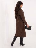 Hnědý přechodový kabát s páskem a podšívkou
