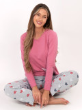 Dámské bavlněné pyžamo s potiskem, růžové
