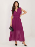 Fialové rozšířené midi šaty s páskem