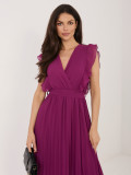 Fialové rozšířené midi šaty s páskem