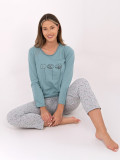 Dámské bavlněné pyžamo s potiskem, mentolové