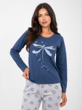 Dámské bavlněné pyžamo s dlouhým rukávem, tmavě modré