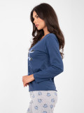 Dámské bavlněné pyžamo s dlouhým rukávem, tmavě modré