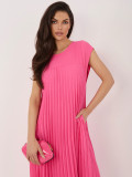 Elegantní růžové midi šaty s kapsami