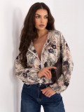 Černá květovaná bomber bunda s nabíranými rukávy
