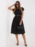 Černé rozšířené midi šaty s páskem