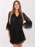 Černé rozšířené mini šaty s krajkou a šněrováním