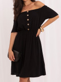 Černé rozšířené letní šaty s krátkým rukávem a knoflíky