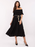 Černé letní midi šaty s off-shoulder střihem