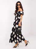 Černé maxi šaty s puntíky a odhalenými rameny