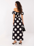 Černé maxi šaty s puntíky a odhalenými rameny