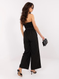 Černý pruhovaný overal s páskem a širokými kalhotami