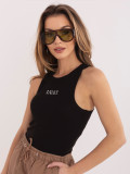 Černý bavlněný top s výšivkou a nápisem