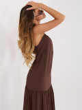 Hnědé rozšířené midi šaty s volánem