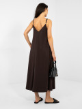 Maxi letní šaty s V-výstřihem, tmavě hnědé