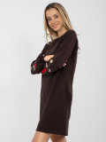 Hnědé bavlněné mini šaty s dlouhým rukávem a kapsami