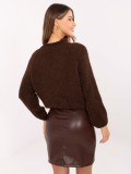 Elegantní mini sukně z eko kůže s krajkou, čokoládově hnědá
