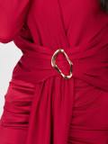 Červené elegantní maxi šaty s dlouhým rukávem a zavinovacím výstřihem