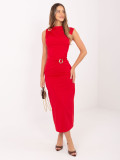 Červené elegantní midi šaty bez rukávů