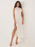 Elegantní midi šaty s volánem a zavazováním, ecru