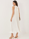 Elegantní midi šaty s volánem a zavazováním, ecru