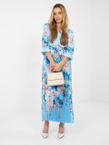 Maxi květinové šaty s páskem, modré