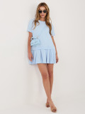 Světle modré rozšířené mini šaty z bavlny