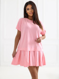 Světle růžové rozšířené mini šaty s krátkým rukávem