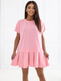Světle růžové rozšířené mini šaty s krátkým rukávem
