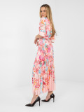 Maxi rozšířené šaty s květinovým vzorem a páskem, růžové