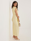Elegantní žluté midi šaty s překládaným výstřihem