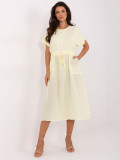 Midi letní šaty s kapsami ve světle žluté barvě