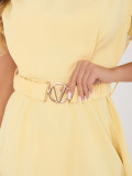 Žluté rozšířené midi šaty s páskem