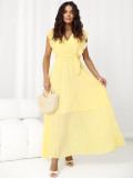 Žluté rozšířené midi šaty s páskem