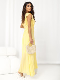Žluté rozšířené midi šaty s páskem
