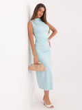 Elegantní midi šaty v mátové barvě bez rukávů