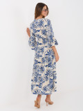 Modré midi šaty s potiskem a vázáním