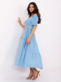 Modré letní šaty s off-shoulder střihem
