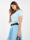 Světle modrá žebrovaná halenka s krátkým rukávem