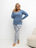 Dámské modré pyžamo s květinovým vzorem a dlouhým rukávem