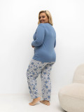 Dámské modré pyžamo s květinovým vzorem a dlouhým rukávem