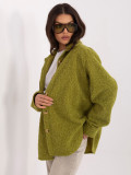 Olivově zelená přechodová bunda s límcem a kapsami