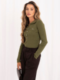 Elegantní khaki svetr s límečkem a knoflíky