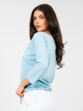 Světle modrá bavlněná halenka s 3/4 rukávem a vázáním
