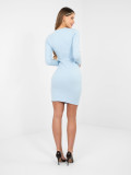 Světle modré žebrované pouzdrové šaty